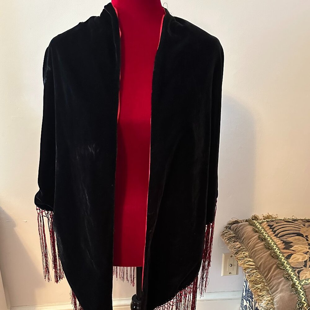 Symphony Designs Black Velvet w/ fringe Shawl